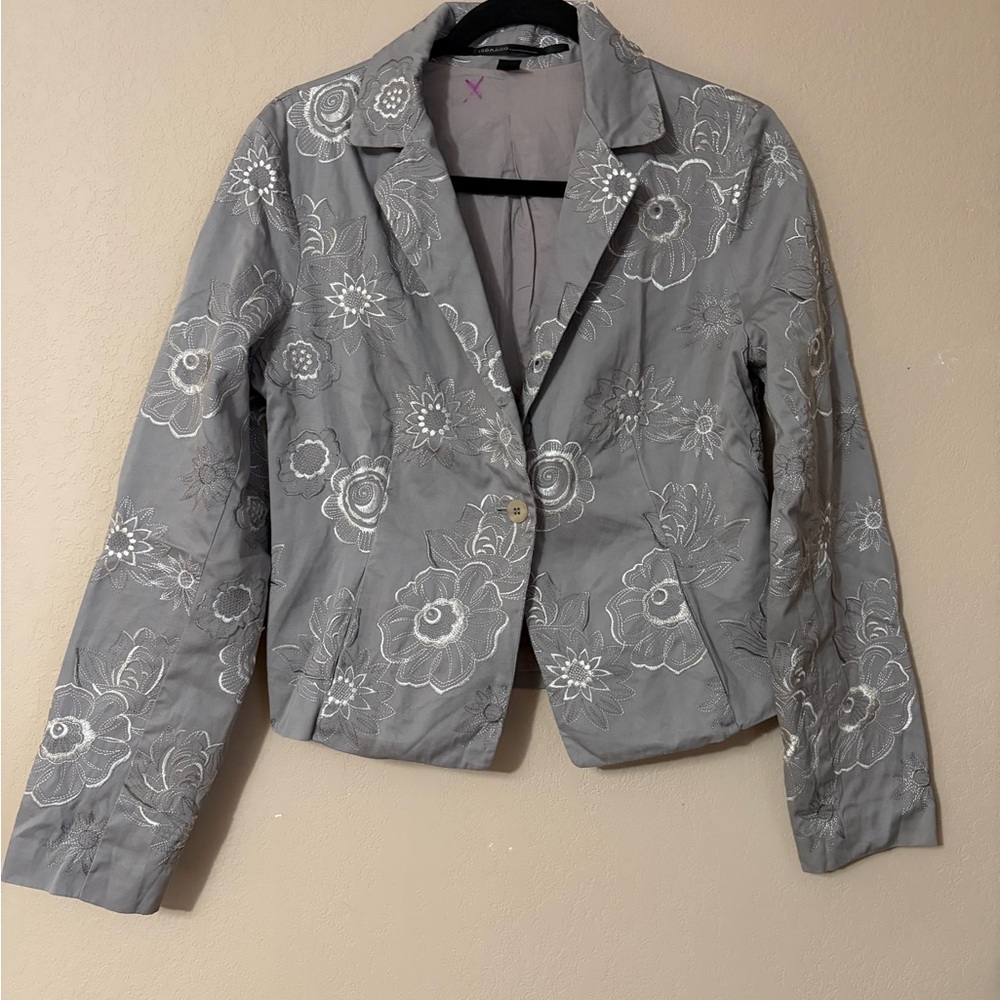 ISOA & Co Gray‎ Floral Embroidered Blazer Jacket Women's Lightweight